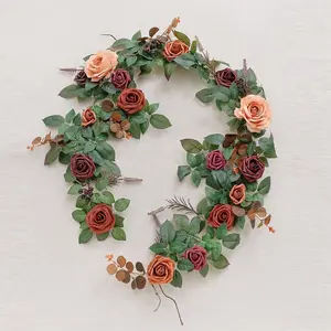 6FT Long Artificial Rose Flower Runner Rustic Flower Garland Floral Arrangements Wedding Ceremony Backdrop Arch Flowers Table Centerpieces Decorations Wedding Flowers Party Birthday, Valentine'S Day, Mother'S Day Gift