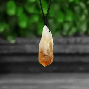 Raw Citrine Crystal Pendant Healing Balance Spiritual Necklace for Women Men Natural Gemstone 18" Adjustable Long Necklace