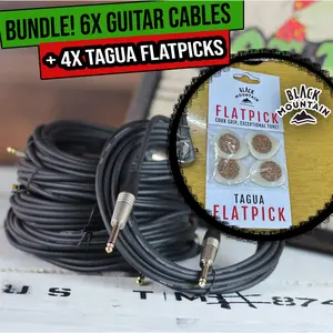 BLACK MOUNTAIN Tagua Guitar Picks 4 Pack Bundle Set with FAT TOAD 20FT Guitar Cables 6 Pack Shielded 1/4 Inch Instrument Cords for Acoustic Electric Guitar Bass Keyboards Speakers Amps and Music Recording Studio Equipment