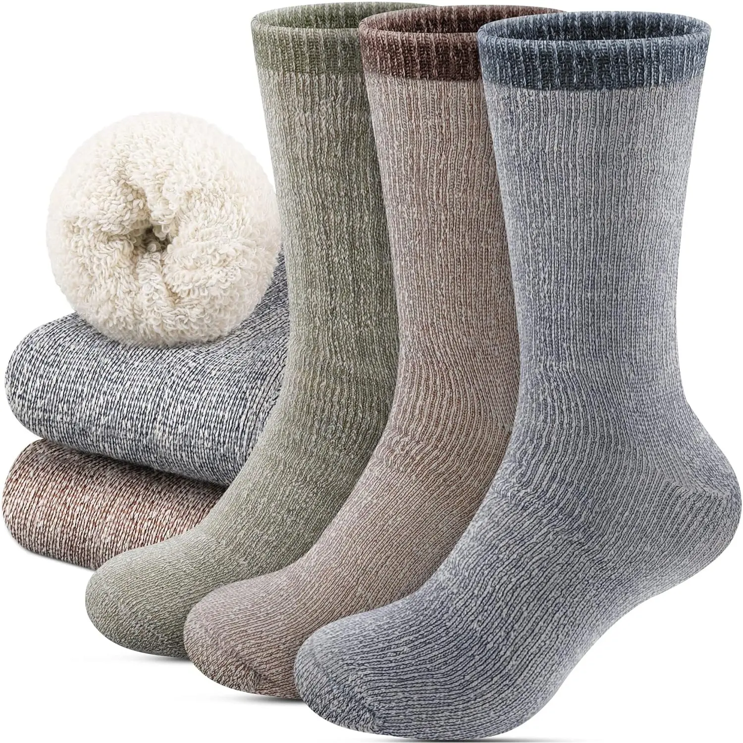 Mens 3-Pair Wool Outdoor Seamless Hiking Socks, Thick Thermal Warm Crew Winter Boot Socks for Hunting (Size 6-13) - Home Improvement, Menswear Yarn Fabric Building Supplies Wallpaper & Wall Trim Accessory, Sport, Formal