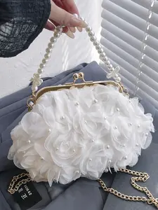 Floral style women's crossbody bag, Casual crossbody bags, Fashion crossbody bag, simple and personalized niche women's bag, metal chain design, suitable for daily occasions such as commuting, shopping, dating, embellished shoulder bag