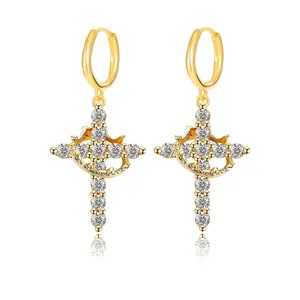 GGIRL Women's 18K Gold Plated Crown Cross Earrings Dainty CZ Pendant Hypoallergenic Non Tarnish Costume Jewelry Ideal Gift for Christmas Birthdays