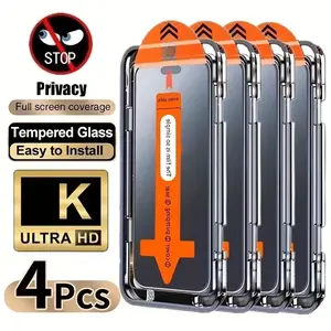 4 Counts Full-Cover Privacy Tempered Glass Screen Protector for iPhone 17 Pro Max, 17 Air, 16 Pro Max, 15 Pro, 16, 15, 14, 13, 12, 11, 16e, Plus, Mini, X, XR and XS Max, 9H Hardness, Ultra HD, Anti-Scratch, Anti-Fingerprint, Anti-Peeping, Accessories