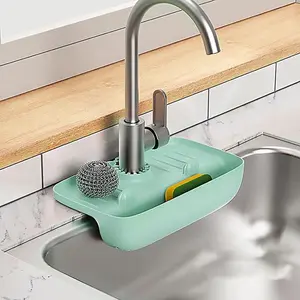 Clad's Warehouse Sponge Holder for Kitchen Sink/Kitchen Sink Organizer Durable Silicone Caddy for Sponges, Brushes & Soaps, Sink-Mount Cleaning Caddy, Kitchen Sink Accessories