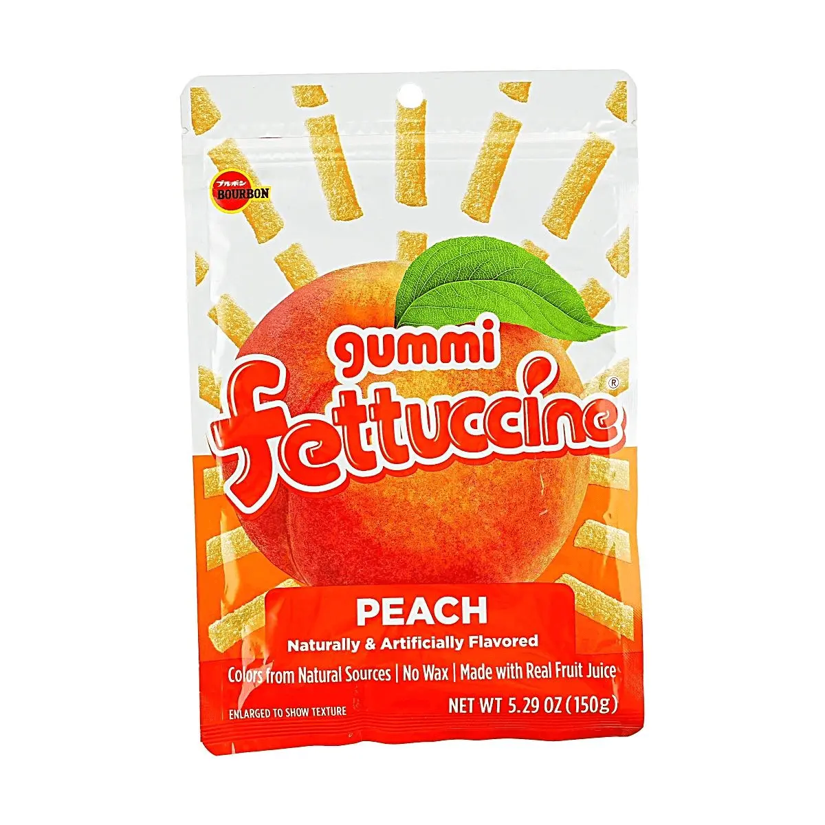 Bourbon Fettuccine Gummy Peach Flavor 150g - Chewy Japanese Candy with Real Fruit Juice, Konbini