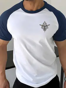 Men's Regular Fit Skull Print Raglan Sleeve Tee, Casual Comfy Round Neck Short Sleeve T-Shirt for Summer, Fashion Men's Top for Daily Wear