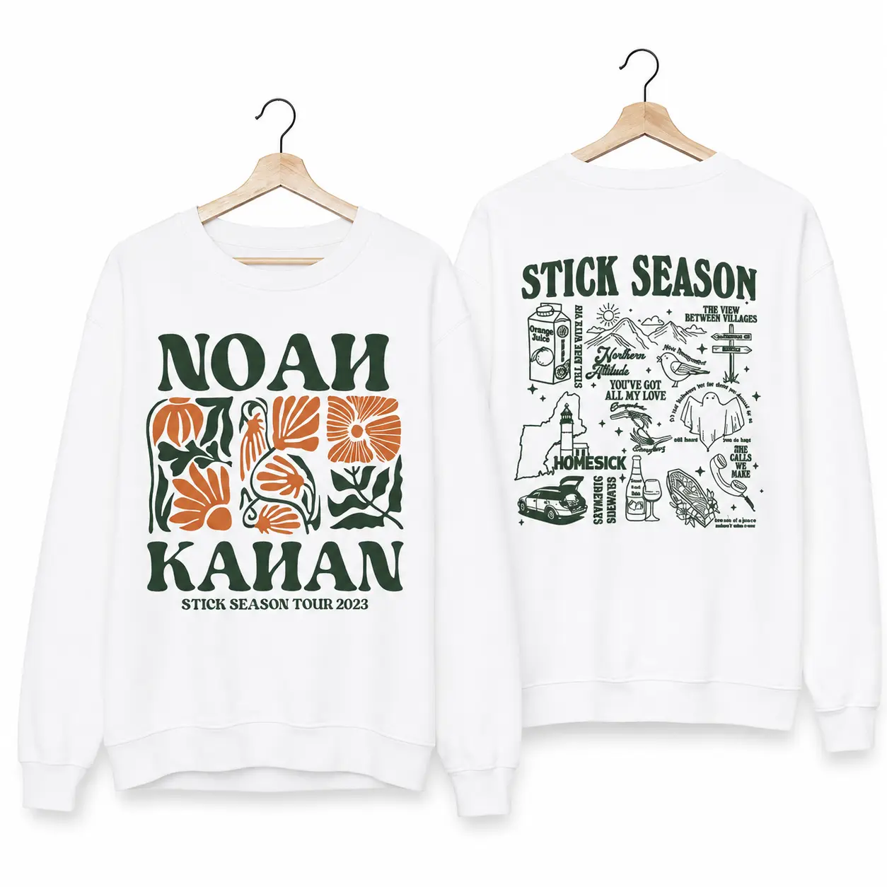 Women's Vintage Noah Kahan Stick Season Tour 2026 Crewneck Sweatshirt - 2-Sided Print, Noah Kahan Tour Merch, Folk Pop Style, All-Seasons, Machine Washable, Two-Sided Print