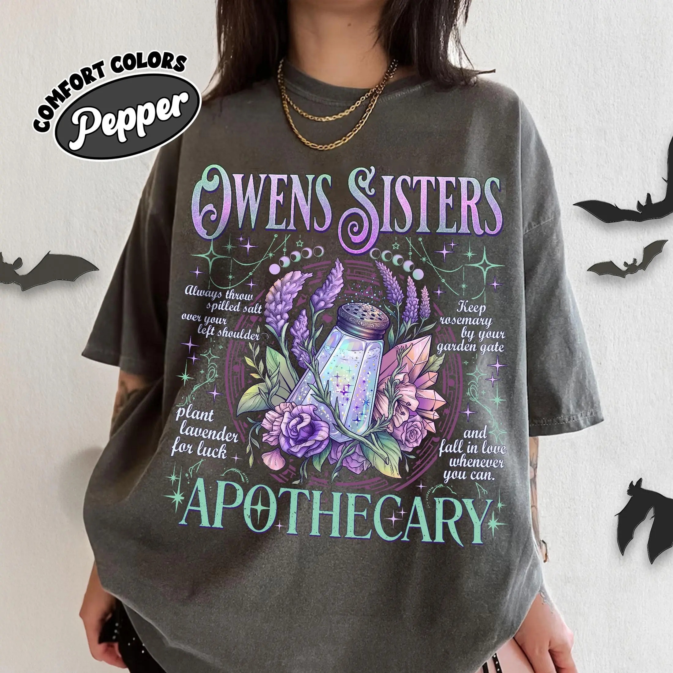 Magic Practical Apothecary Comfort Colors T-shirt, Owens Sisters Apothecary Tee, Spilled Salt Over Shoulder Witchy TShirt