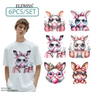 6 Sheets Rabbit Bubble Heat Transfer Vinyl Patches DIY T Shirt Jeans Backpack Clothing Hat Decorative Iron on Stickers