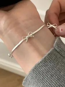 Bowknot Design Bracelet, Elegant Minimalist Bangle, Fashionable Snake Chain Bracelet for Women & Girls, Trendy All-match & Exquisite Jewelry for Birthday Gift