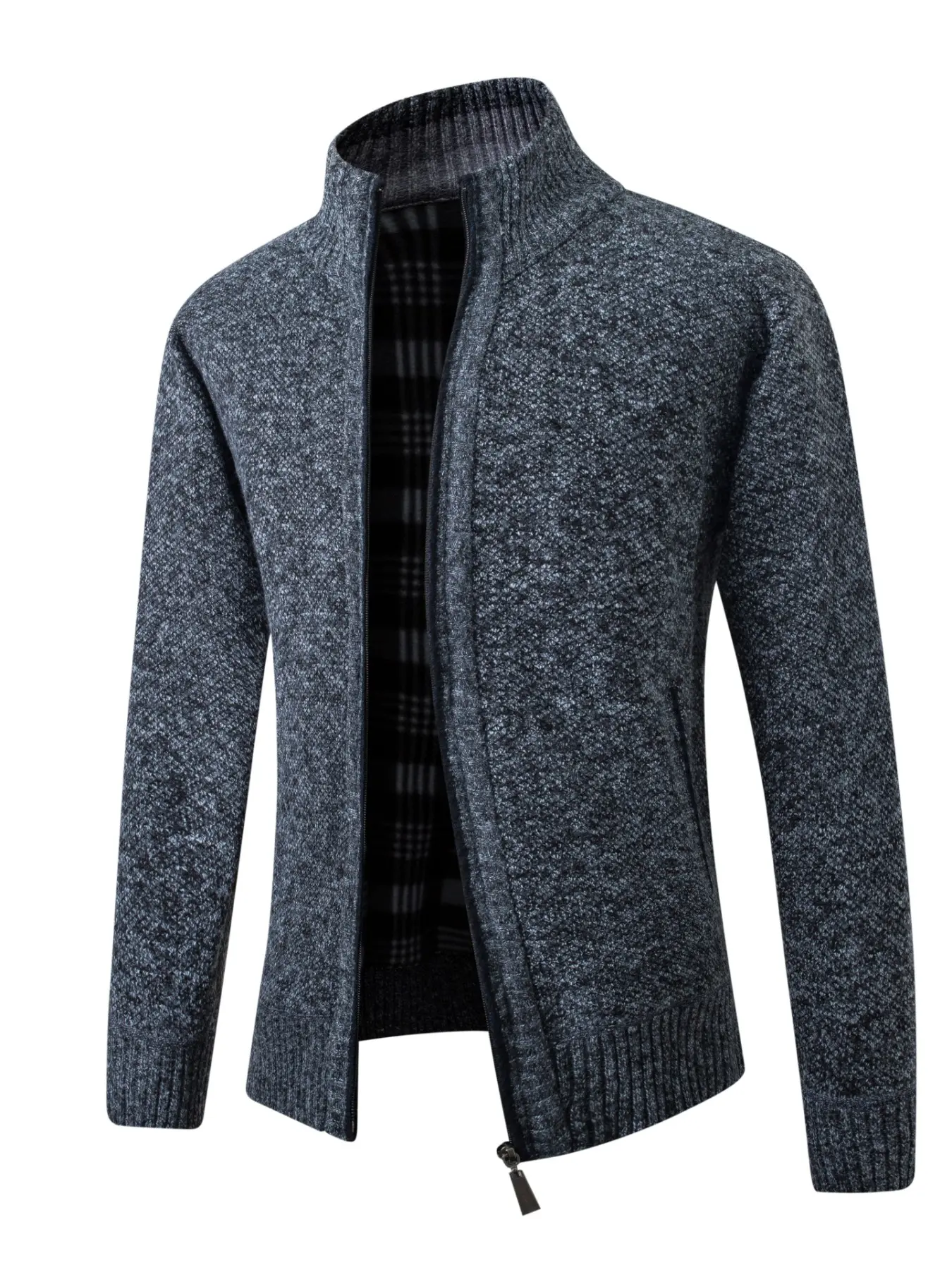 Men's Casual Stand Collar Long Sleeve Zipper Cardigan Sweater, 100% Polyester Knit Fabric, Regular Fit Slight Stretch, Pure Color Fall Winter Outerwear, Casual Chic Knitwear, Knitwear Menswear