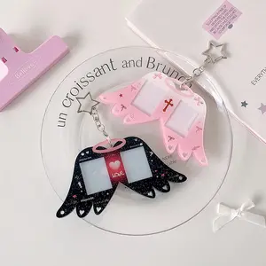 Cute Acrylic ID Card Holder with Dual Slot Design, Original Small Wing Shape Decoration for Backpacks & Bags, Durable Material