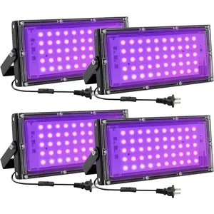 50W 395nm IP65 Waterproof UV LED Black Light Floodlight 4 Pack for Glow Party Halloween Fluorescent Decor