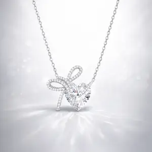 Diamond Bow Heart Clavicle Necklace - Quiet Luxury Trendy It Girl Ins Aesthetic Minimalist Romantic Statement Jewelry accessories for women valentines gifts for gf