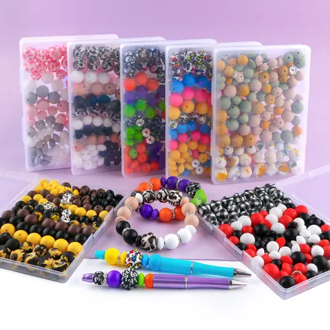 117PCS Assorted Silicone Bead DIY Kit - Beginner Friendly, Cow Printed, Fade-Resistant, Easy to Clean Set with Leopard/Sunflower Prints, Rhinestone Spacers, Hexagon Lentils for Keychain, Pen Crafts, DIY Jewelry Decoration, Beads Making