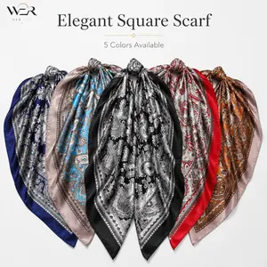 Square Scarf Paisley Pattern Faux Silk Satin 90x90cm Lightweight Versatile Neck Head Hair Accessory for Women Girls Daily Fashion Layering Wear Gift