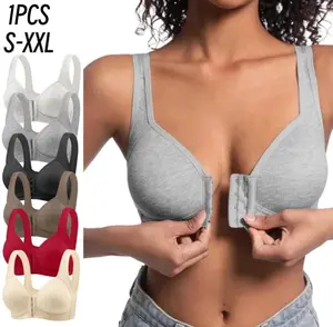 1PCS Women's Solid Hook & Eye Front Push Up Bra, Soft Casual Comfortable Elegant Breathable Wireless Lingerie Top for Daily Wear, Bra Pack,Women's Lingerie for All Seasons, Pushbra,Womenswear, Unlined Bra, Wireless Underwear Bras