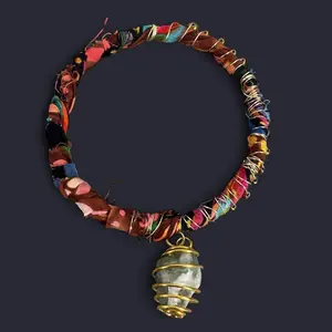 Fabric Wire Wrapped Bangle Bracelet