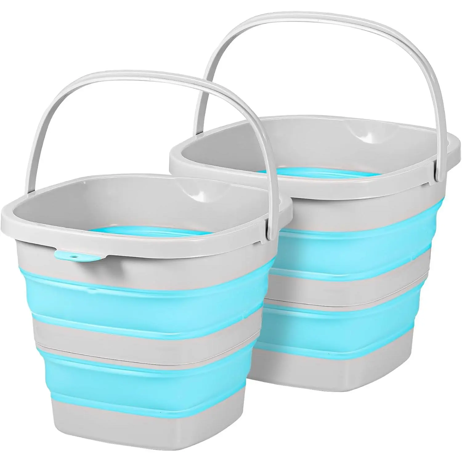 2 Pack 2.6 Gallon(10L) Collapsible Plastic Buckets with Handle Compact Cleaning Square Storage Bucket Portable Water Tub Outdoor Water Pail for Garden Hiking Fishing Camping (Blue)