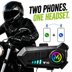 Motorcycle Bluetooth Headset, HD Clear Call Noise Reduction Intercom, Waterproof Helmet Communication System for Riders, Music GPS Voice Assistant hifi heavy bass noise
