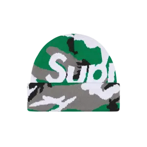 SUPREME BEANIE 'BIG LOGO GREEN CAMO'