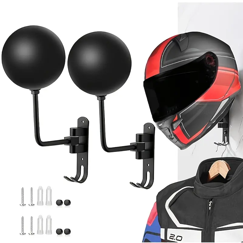 Wall-Mounted Motorcycle Helmet Holder Rack with 180 Rotation & 2 Additional Hooks, Multi-Purpose Hangable Helmet Hanger for Motorcycle Helmets, Coats, Hats, Football, Baseball & Accessories, Sturdy Space-Saving Organizer for Home Garage - Wall-Mounted Motorcycle Helmet Holder Rack with 180 Rotation & 2 Additional Hooks, Multi-Purpose Hangable Helmet Hanger for Motorcycle Helmets, Coats, Hats, Football, Baseball & Accessories, Sturdy Space-Saving Organizer for Home Garage -