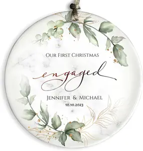 2024 Engaged Christmas Ornament, Personalized Engaged Ornament, Our First Christmas Engaged Ceramic Ornament, Keepsake for Couple, Engagement Ornament