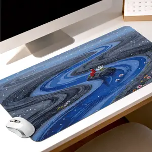Premium Woman In Red Dress Sitting On Rock Beside Blue River Painting With Snow And Flowers High Quality Mouse Pad Modern Office Gaming Comfort Experience Non Slip Durable For Daily Work And Play  40*80 Size.
