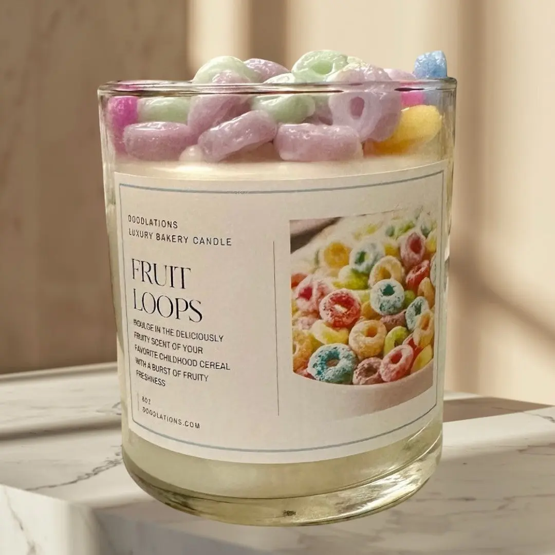 Doolations Fruit Loops Luxury Bakery Candle 8oz Scented Decor Ornament for Home Aroma Set