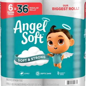 Toilet Paper, 6 Super Mega Rolls = 36 Regular Rolls, Soft and Strong Toilet Tissue