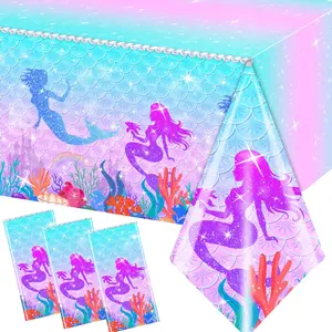 Mermaid Tablecloth,Mermaid Birthday Decorations 3pcs Mermaid Table Cloths Plastic Waterproof Table Covers for Girls Princess Baby Shower Little Mermaid Party Decoration