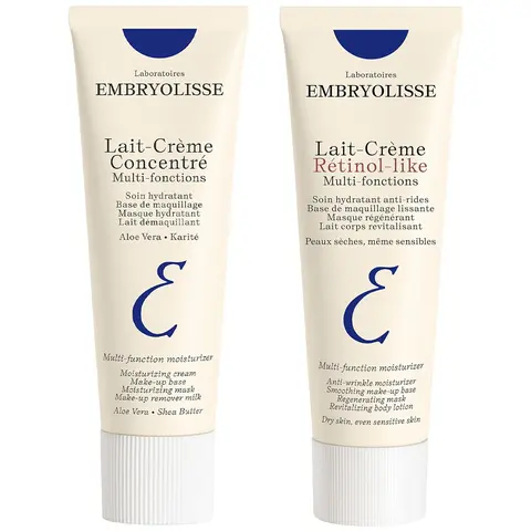 Embryolisse Lait-Crème Concentré & Lait-Crème Retinol-Like Bundle - Multifunction Moisturizer & Anti-Aging Face Cream Duo - 2.54 Fl Oz Each, Hydrating, Comfort, Cleansing, Moisturizing, Gentle, Skincare, Moisture, Skin repair, Hydrate