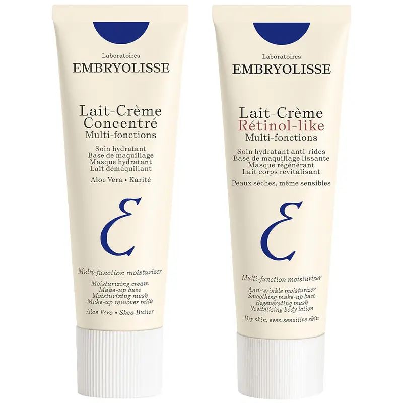 Embryolisse Lait-Crème Concentré & Lait-Crème Retinol-Like Bundle - Multifunction Moisturizer & Anti-Aging Face Cream Duo - 2.54 Fl Oz Each, Hydrating, Comfort, Cleansing, Moisturizing, Gentle, Skincare, Moisture, Skin repair, Hydrate