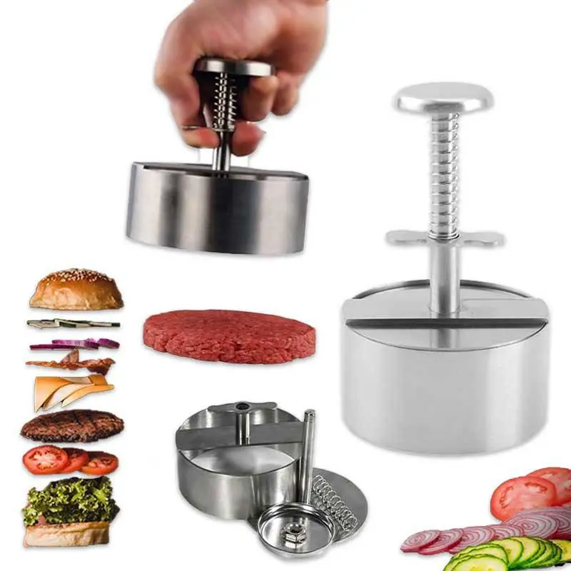 GrillMaster Stainless Steel Burger Press, Reusable Kitchen Utensils with Mold & Storage Function for Meat Poultry Preparation, Compact