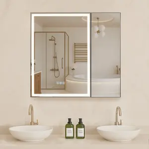 VEVOR Lighted Medicine Cabinet with Mirror, 30 x 28 in Recessed or Wall Mount, 3 Color Dimmable LED Bathroom Medicine Cabinet with HD Tempered Glass Mirror, Adjustable Shelves, Memory Defog Function