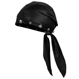 Punk Rock Biker Cap For Women Skull Stars Hat , Biker Head Wrap & Riding Cap