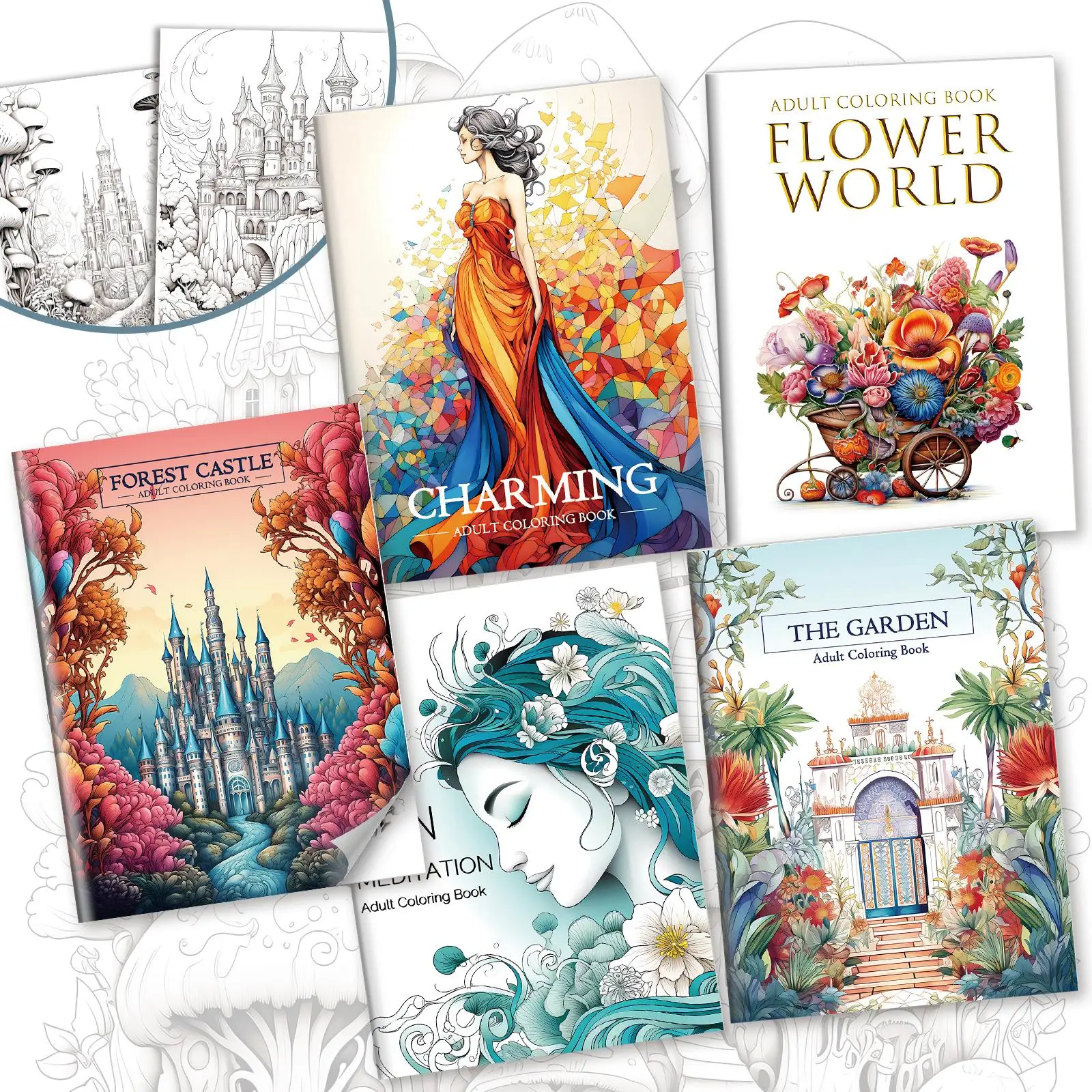 Garden & Flower Pattern Coloring Book, 5 Counts/set Beautiful Garden Design Coloring Book, Diy Watercolor Painting Supplies for Adults & Teens, Chris