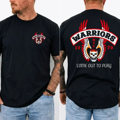 Women's 1979 The Warriors Cult Movie "Come Out To Play" Cotton Graphic Tees, Unisex Soft Fabric Loose-Fit Short-Sleeve Round-Neck Asymmetric Twist Retro Streetwear Tops for Women, Ideal Holiday Gift for Classic Film Fans