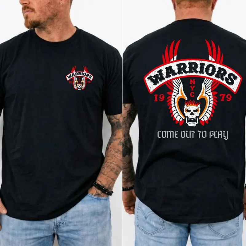 Women's 1979 The Warriors Cult Movie "Come Out To Play" Cotton Graphic Tees, Unisex Soft Fabric Loose-Fit Short-Sleeve Round-Neck Asymmetric Twist Retro Streetwear Tops for Women, Ideal Holiday Gift for Classic Film Fans