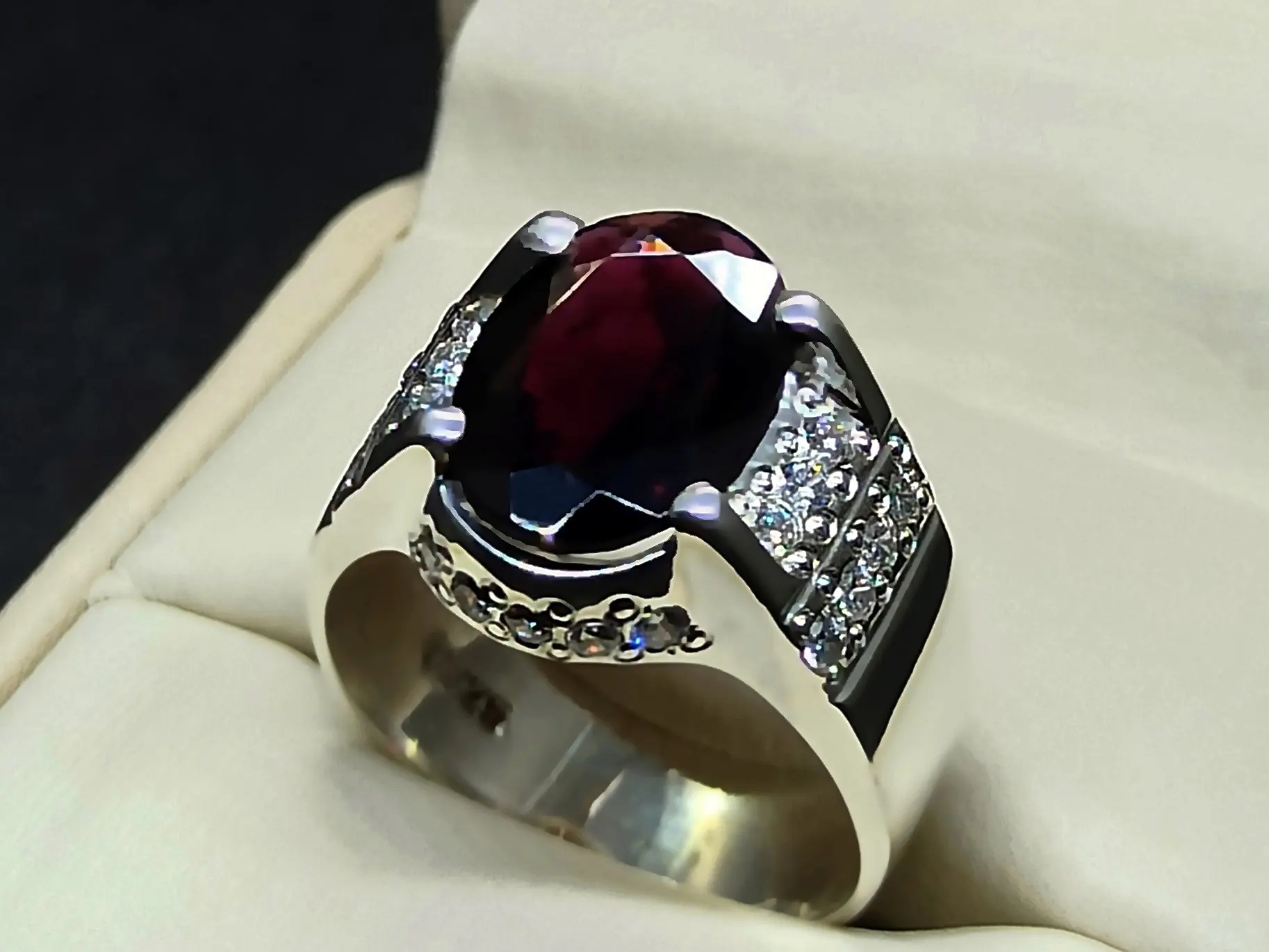 Natural Oval Cut 6 Carat Dark Deep Red Garnet Sterling Silver 925 Handmade Women Channel Set Ring Gift for Her