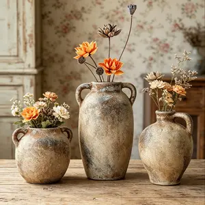 French Country Vintage Ceramic Vase, Retro Floral Arrangement Decor, Home Tabletop Accent, Wedding Decoration, Antique Style Pot