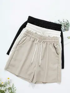 Women's Summer Gym Shorts Set, Drawstring Waist Running Gym Shorties, Casual Pure Color Jogging Underwear, Pack of 3, Activewear Shorts