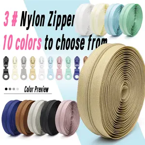4.5 Meter Zipper + 10 Zipper Heads, Nylon Zipper Set, Durable, Same Color Matching, 10 Colors Available, for Clothing, Bags, Backpacks, Pillows