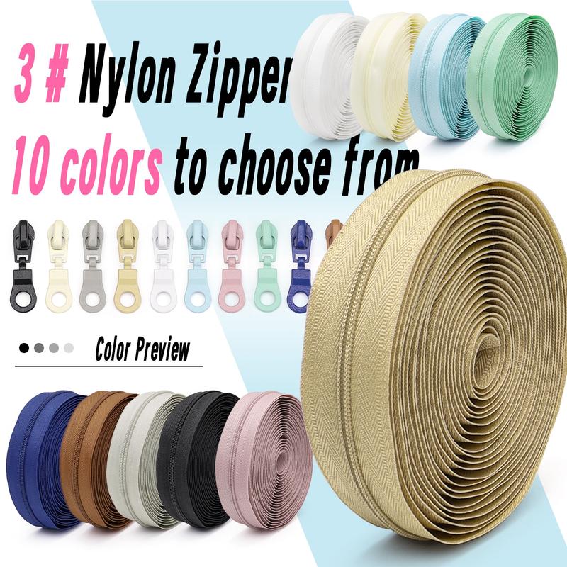 4.5 Meter Zipper + 10 Zipper Heads, Nylon Zipper Set, Same Color ...