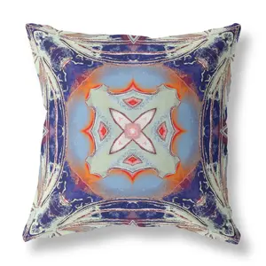 HomeRoots 412005 20 in. Indigo & Orange Geo Tribal Suede Throw Pillow, Multi Color