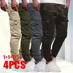 4PCS Men’s Multi-Pocket Jogger Cargo Pants, Casual Streetwear Pants with Elastic Waist & Cuffs, 4-Color Pack, Perfect for Daily Wear, Outdoor Activities, and Urban Street Style.