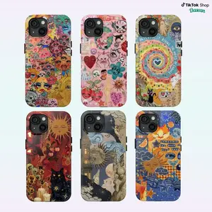 Psychedelic Celestial Collage Phone Case for iPhone 17–X, Whimsical Retro Artwork Design, Artistic Aesthetic Pattern, Durable Protective Cover