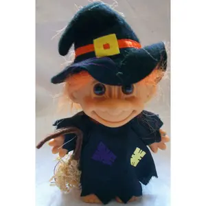 Russ Berrie Good Luck Troll Orange Hair Witch Costume Halloween, 3" Tall Doll Toy