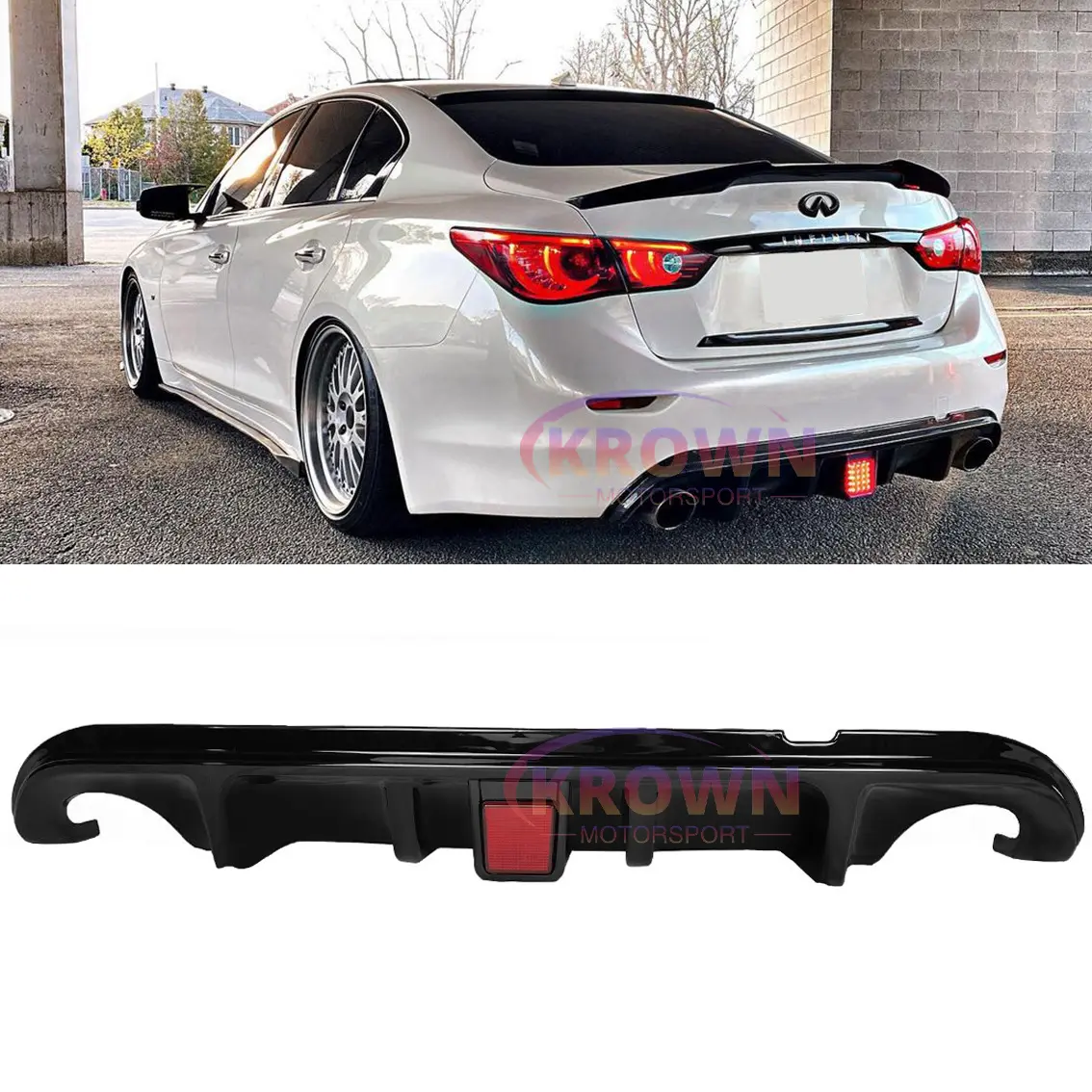 FITS 2014-2017 INFINITI Q50 GLOSSY BLACK SHARK FIN REAR DIFFUSER W/ LED BRAKE LIGHT