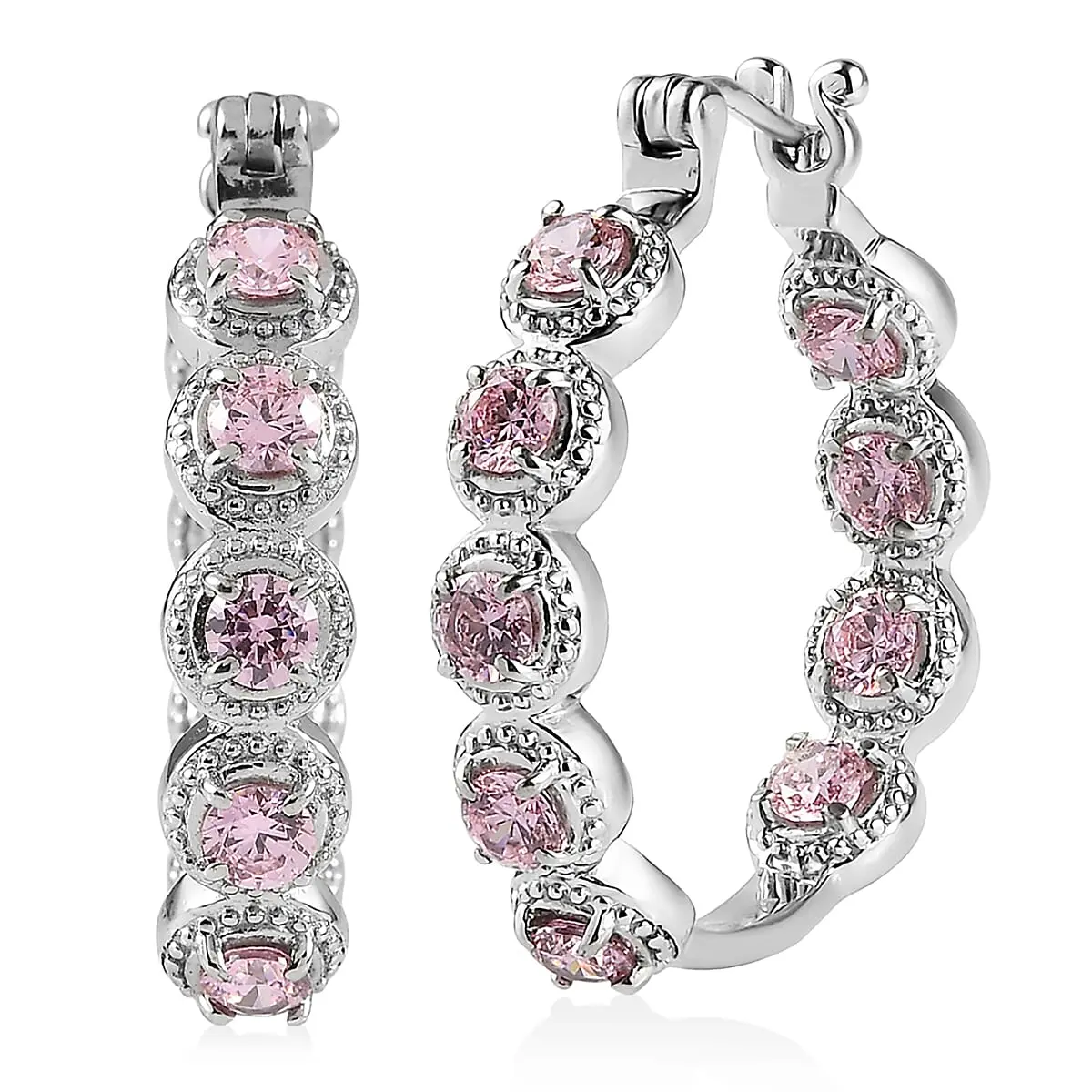 EverTrue Simulated Pink Diamond Earrings in Stainless Steel 7.60 ctw EverTrue Simulated Pink Diamond Earrings in Stainless Steel 7.60 ctw